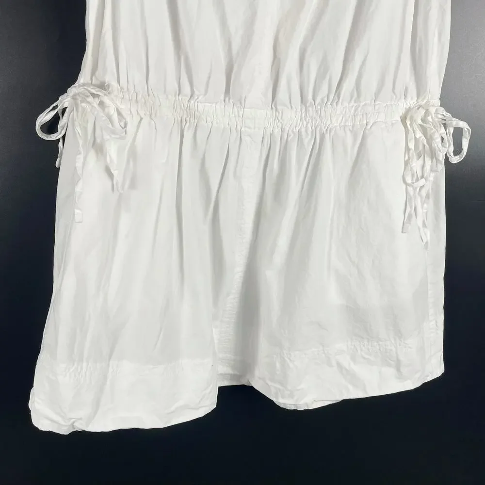 Splendid Chase Cotton Poplin Dress White Mini Drawstring Waist Sleeveless Sz L - Picture 6 of 11